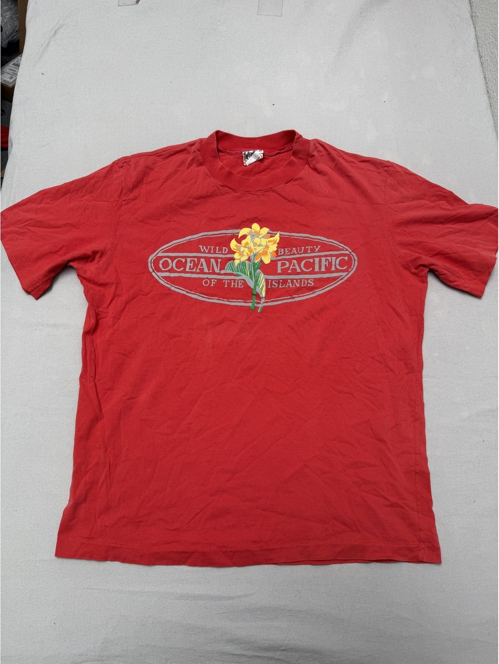 Vintage Ocean Pacific T-shirt Beauty Islands Yellow Orchid L